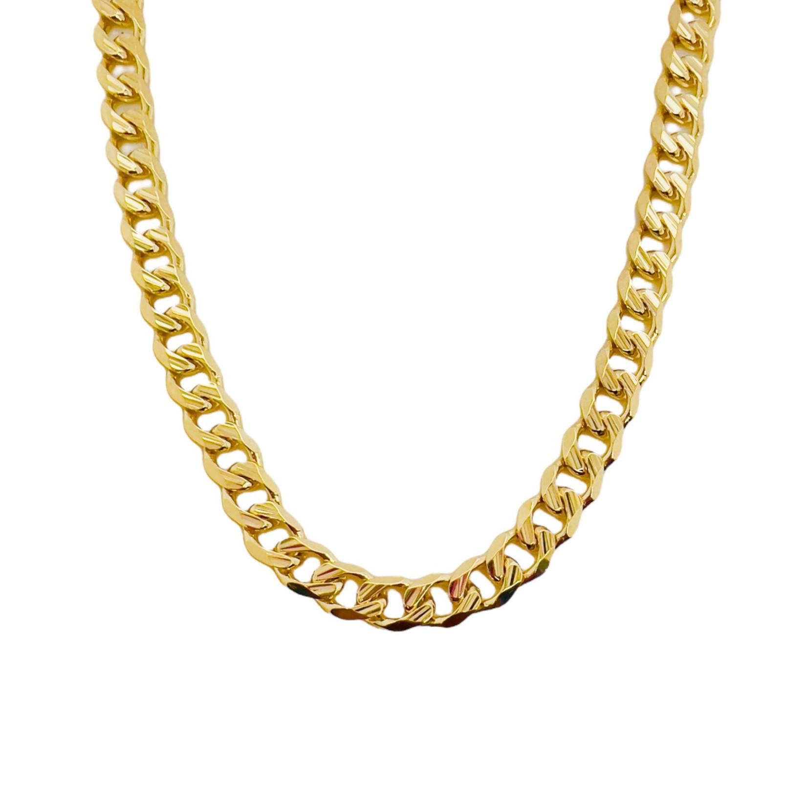 14K Yellow Gold 6mm Diamond Cut Flat Curb Bracelet 7 Inches